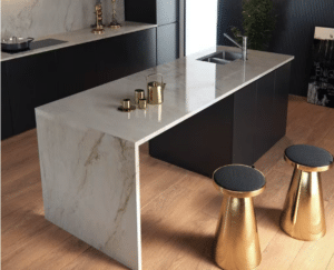 waterfall leg with quartz countertops